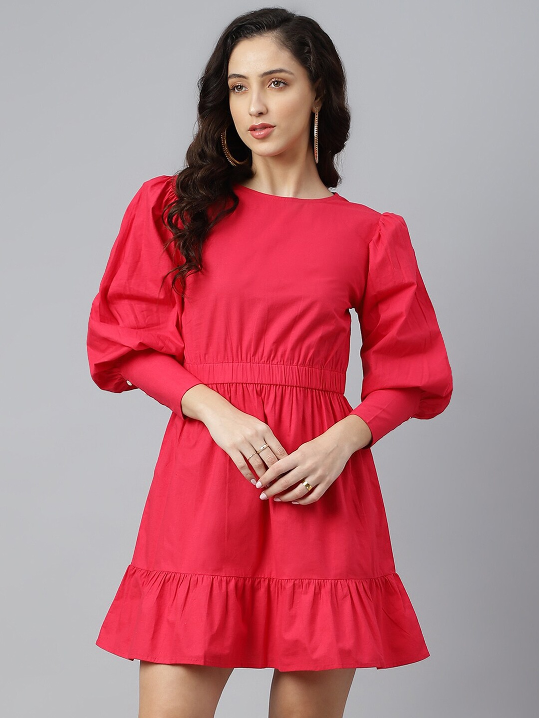 

pinwheel Pink Solid Pleated Fit and Flare Dress