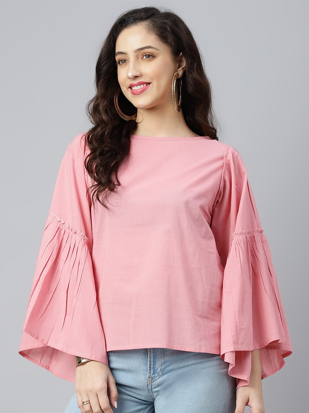 

pinwheel Solid Flared Sleeves Regular Top, Peach