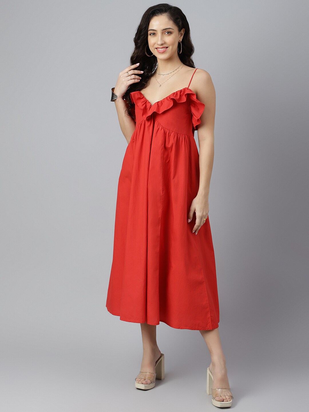 

pinwheel Red Empire Midi Dress