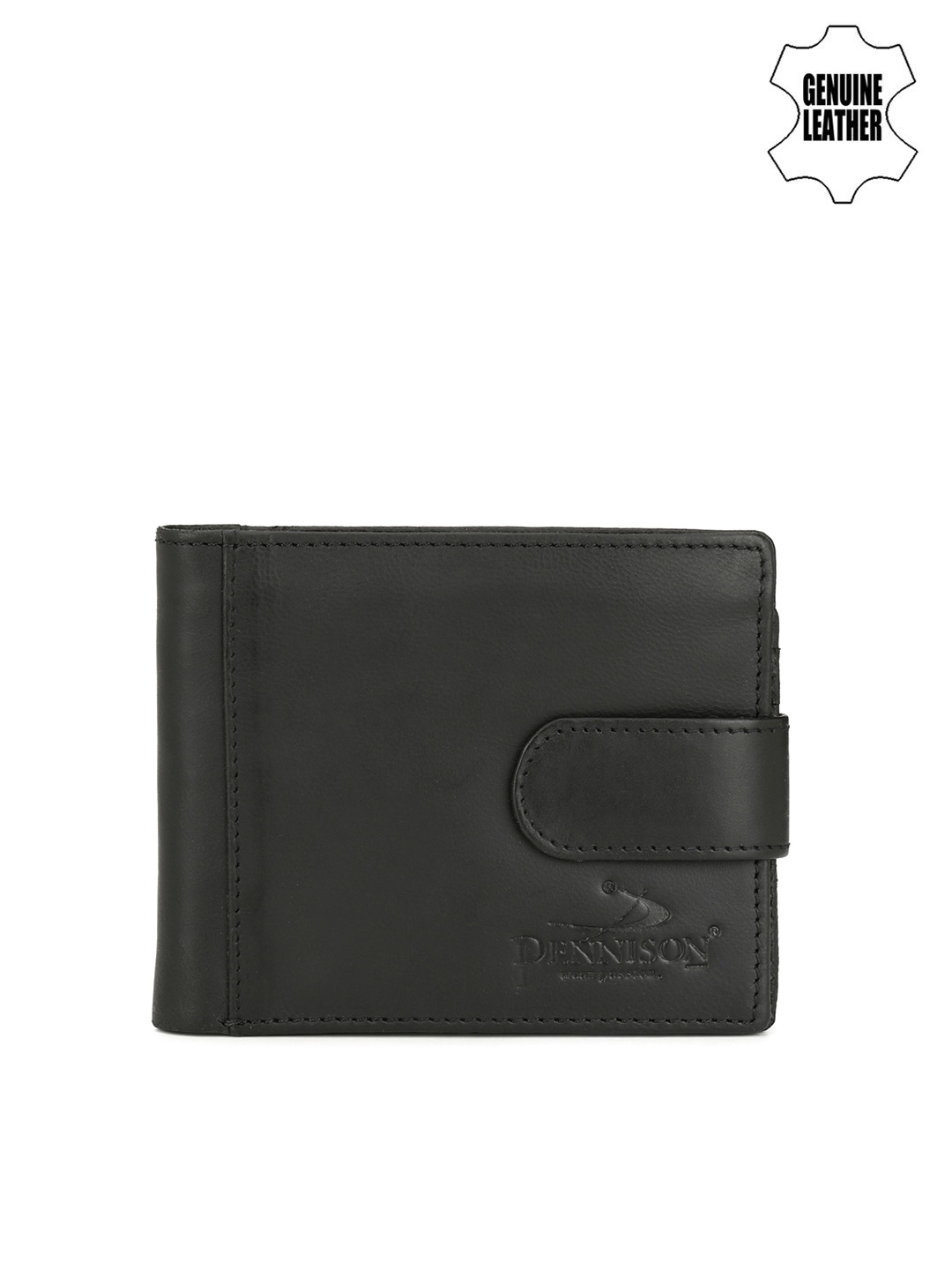 

DENNISON Men Black Solid Genuine Leather Two Fold Wallet