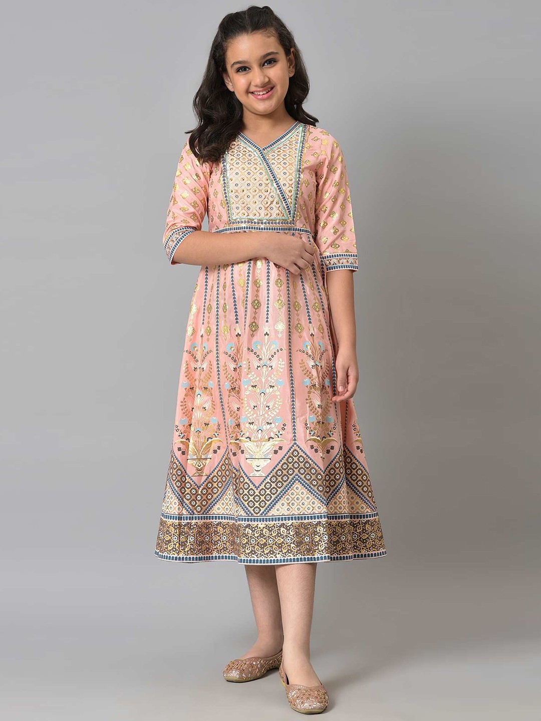 

AURELIA Girls Pink Ethnic Motifs Embroidered Ethnic Dress