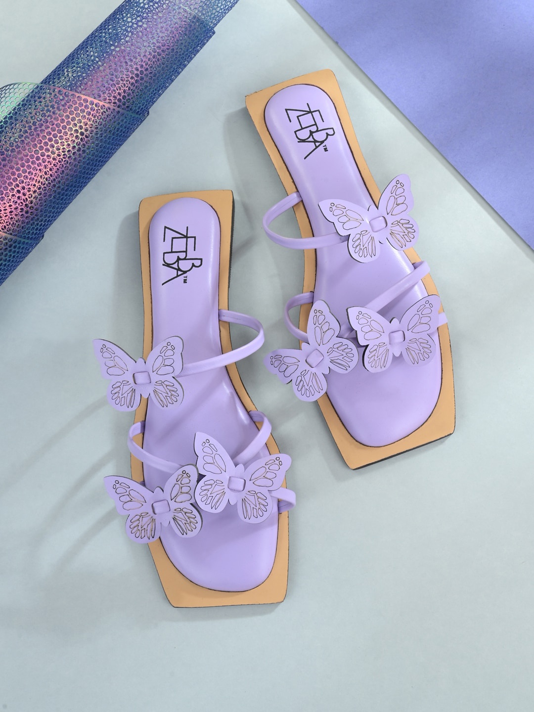 

Zebba Women Purple Embellished Open Toe Flats with Bows
