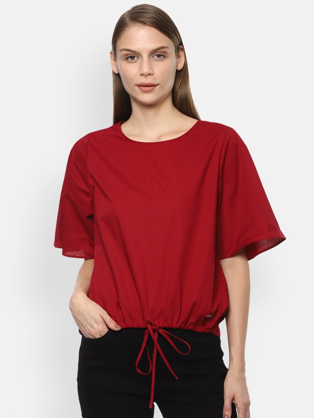

Van Heusen Woman Red Waist Tie-Up Extended Sleeve Top