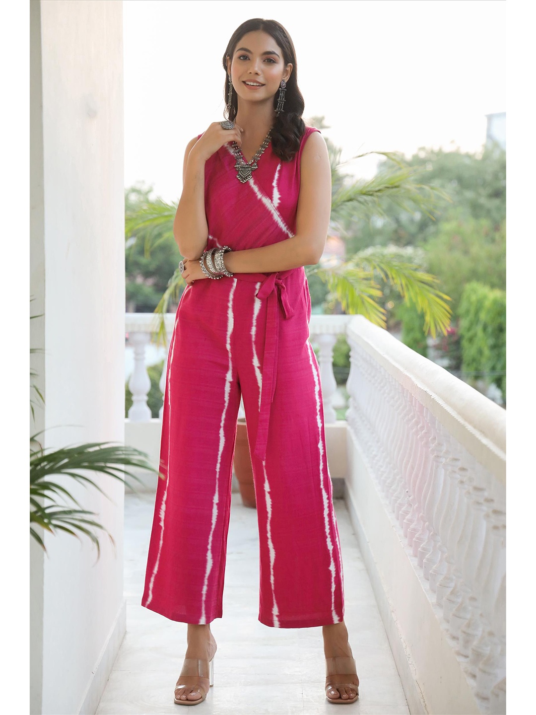 

SCAKHI Women Pink & White Basic Jumpsuit