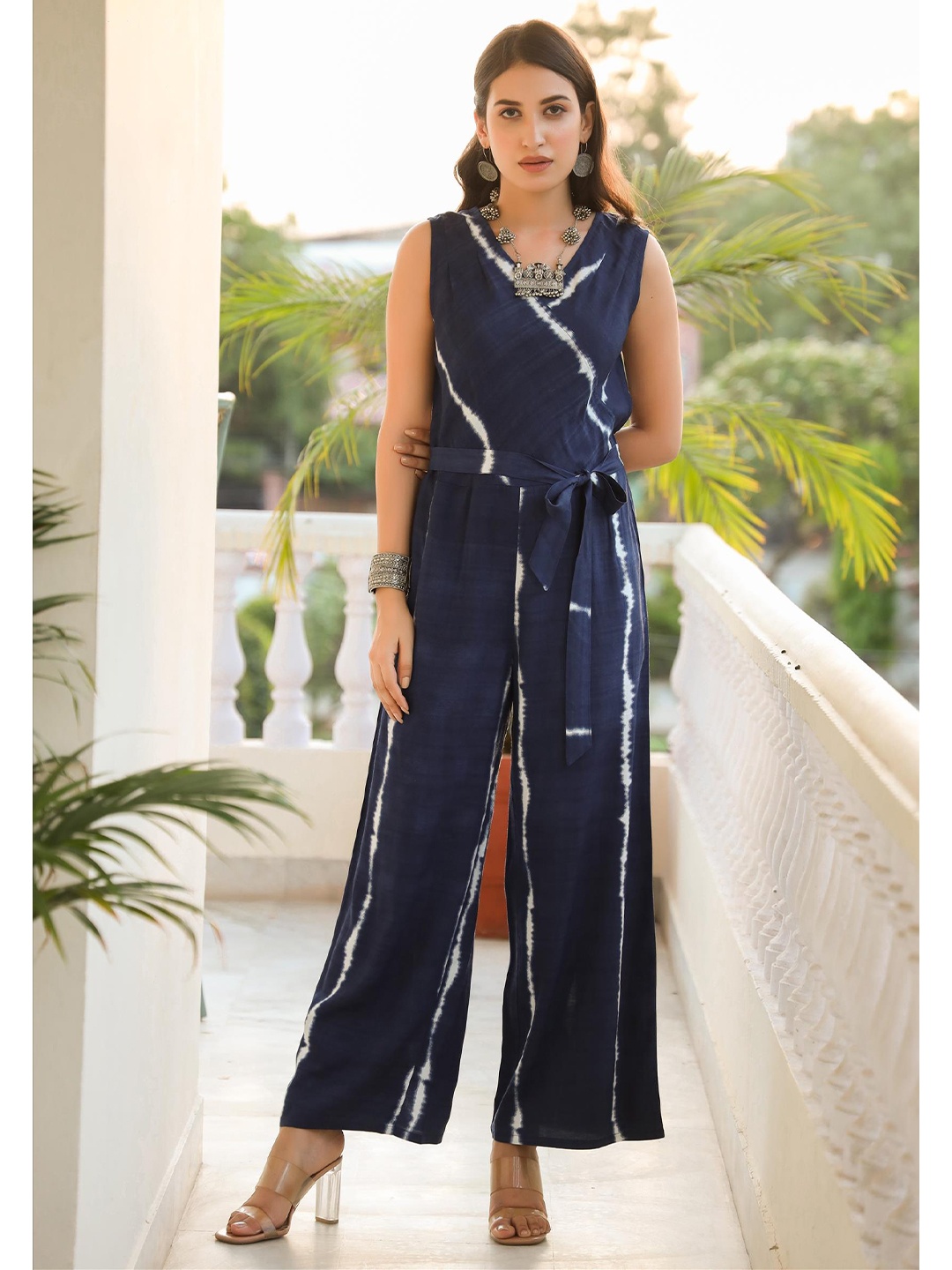 

SCAKHI Women Navy Blue & White Basic Jumpsuit