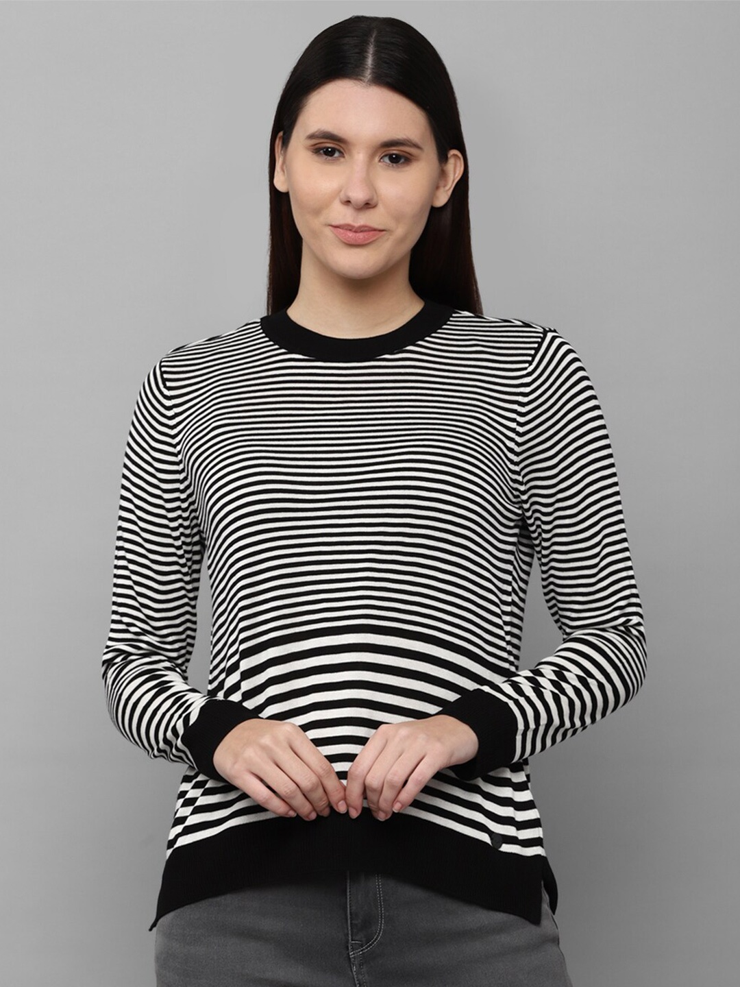 

Allen Solly Woman Women Grey & Black Striped Top