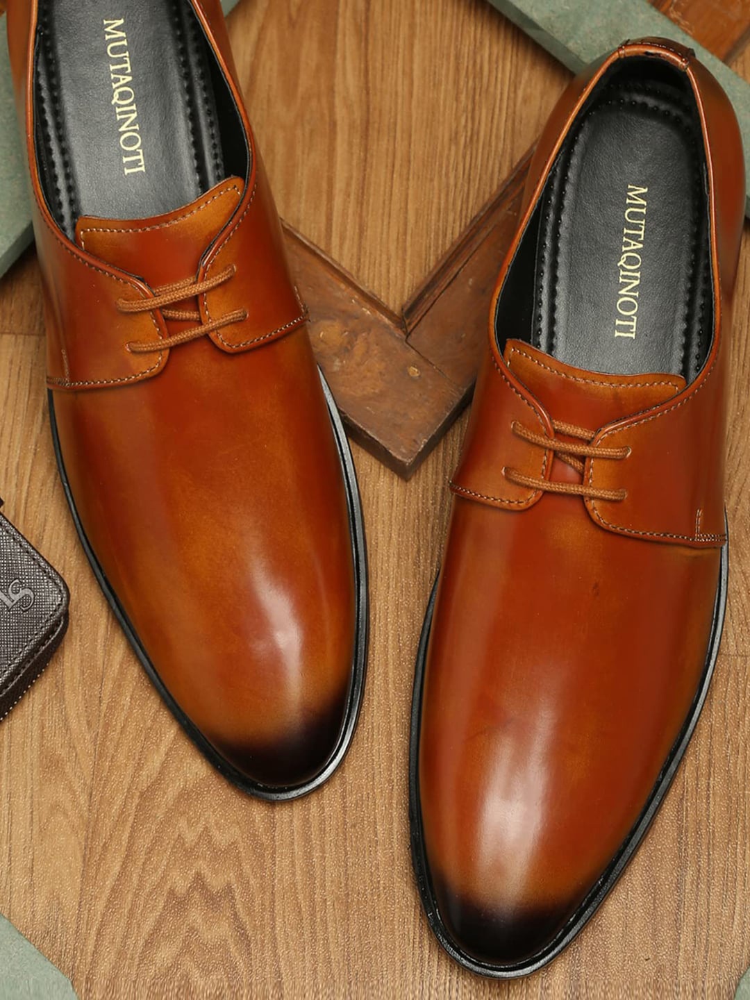 MUTAQINOTI Men Tan Solid Derby Shoes