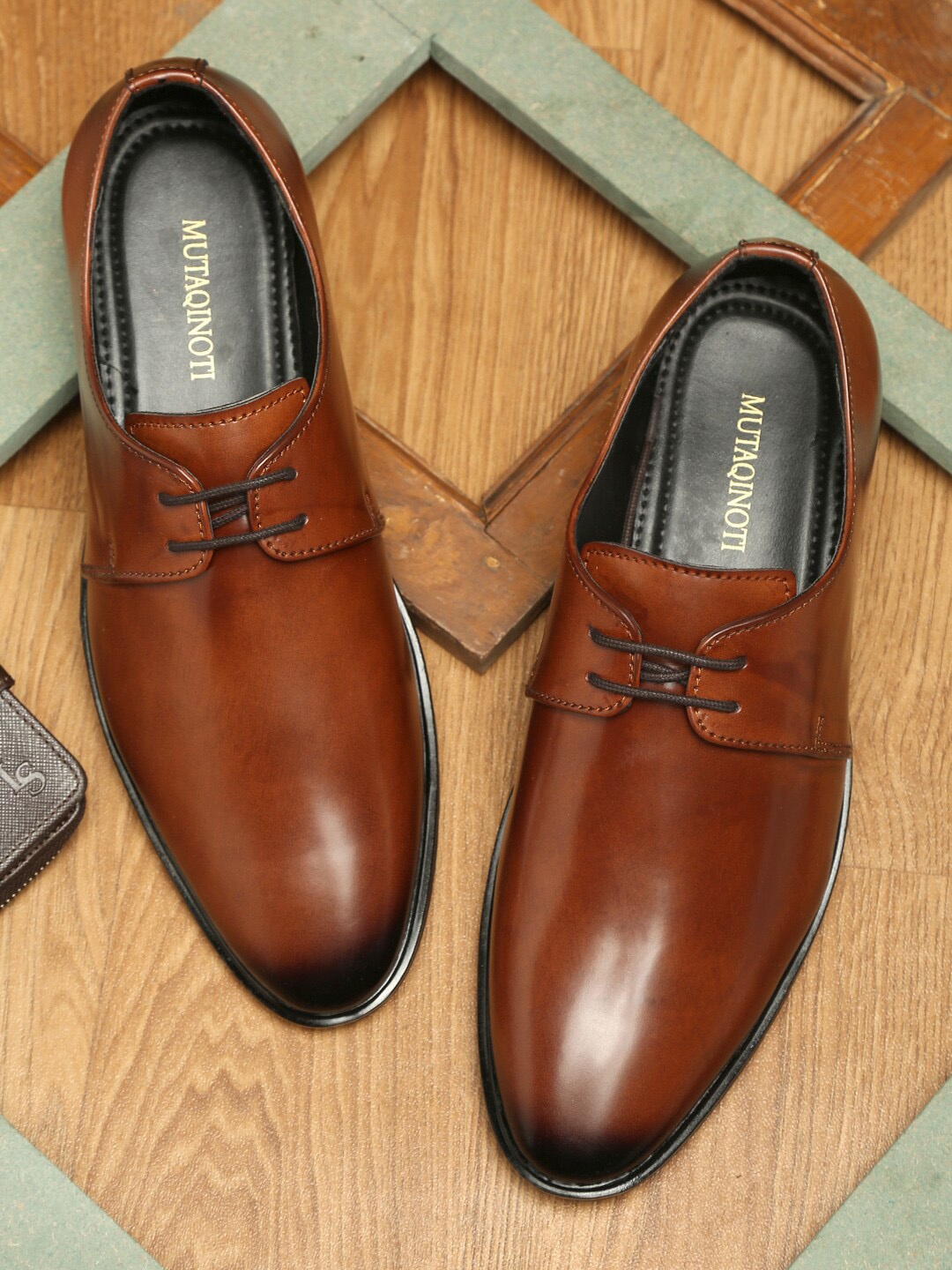MUTAQINOTI Men Brown Solid Derby Shoes