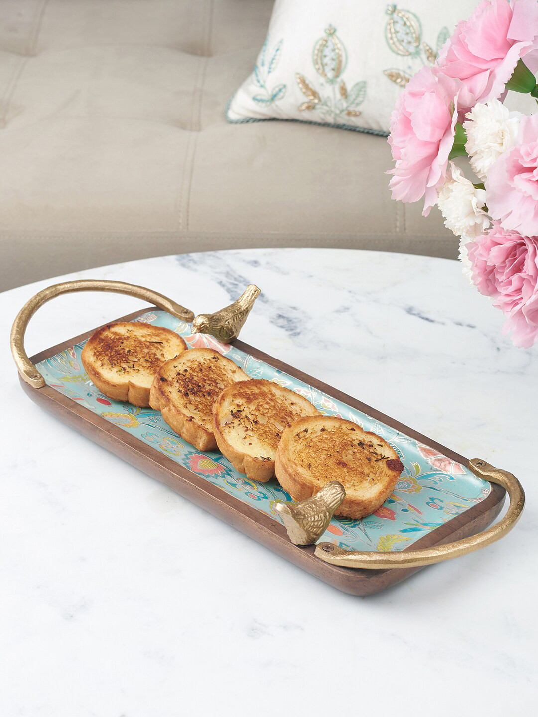 

HomeTown Brown & Blue Textured Wooden Serving platter