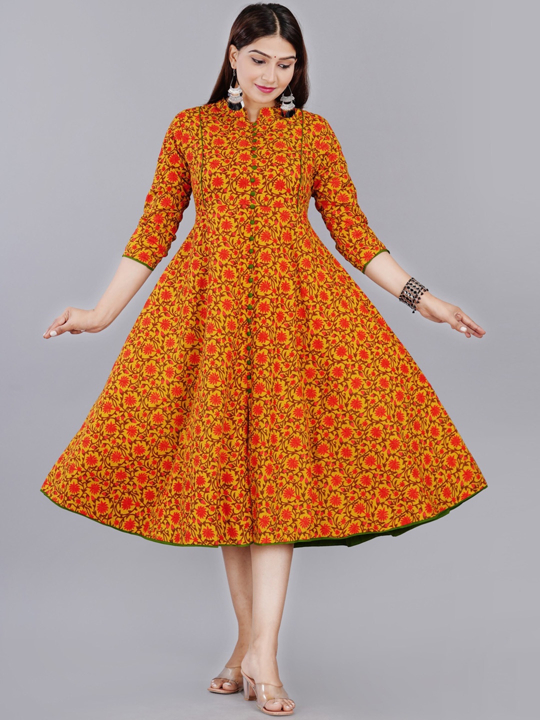 KALINI Women Yellow & Red Floral Printed Ethnic Dress