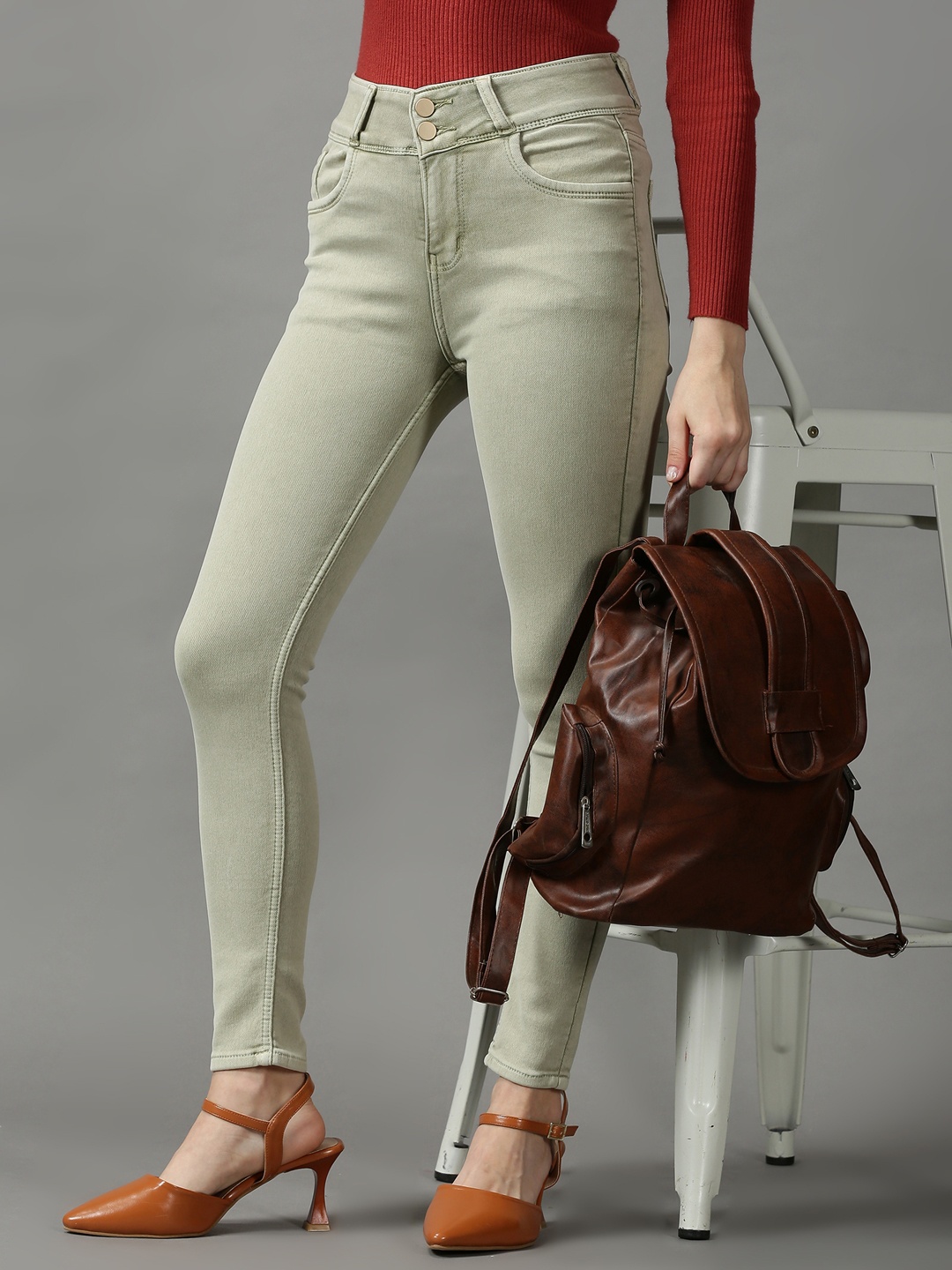 

SHOWOFF Women Green Skinny Fit High-Rise Stretchable Jeans