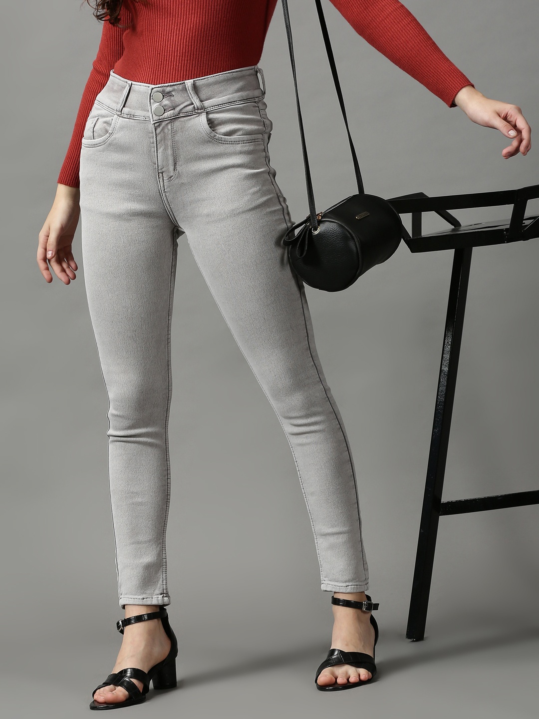 

SHOWOFF Women Grey Skinny Fit High-Rise Stretchable Jeans