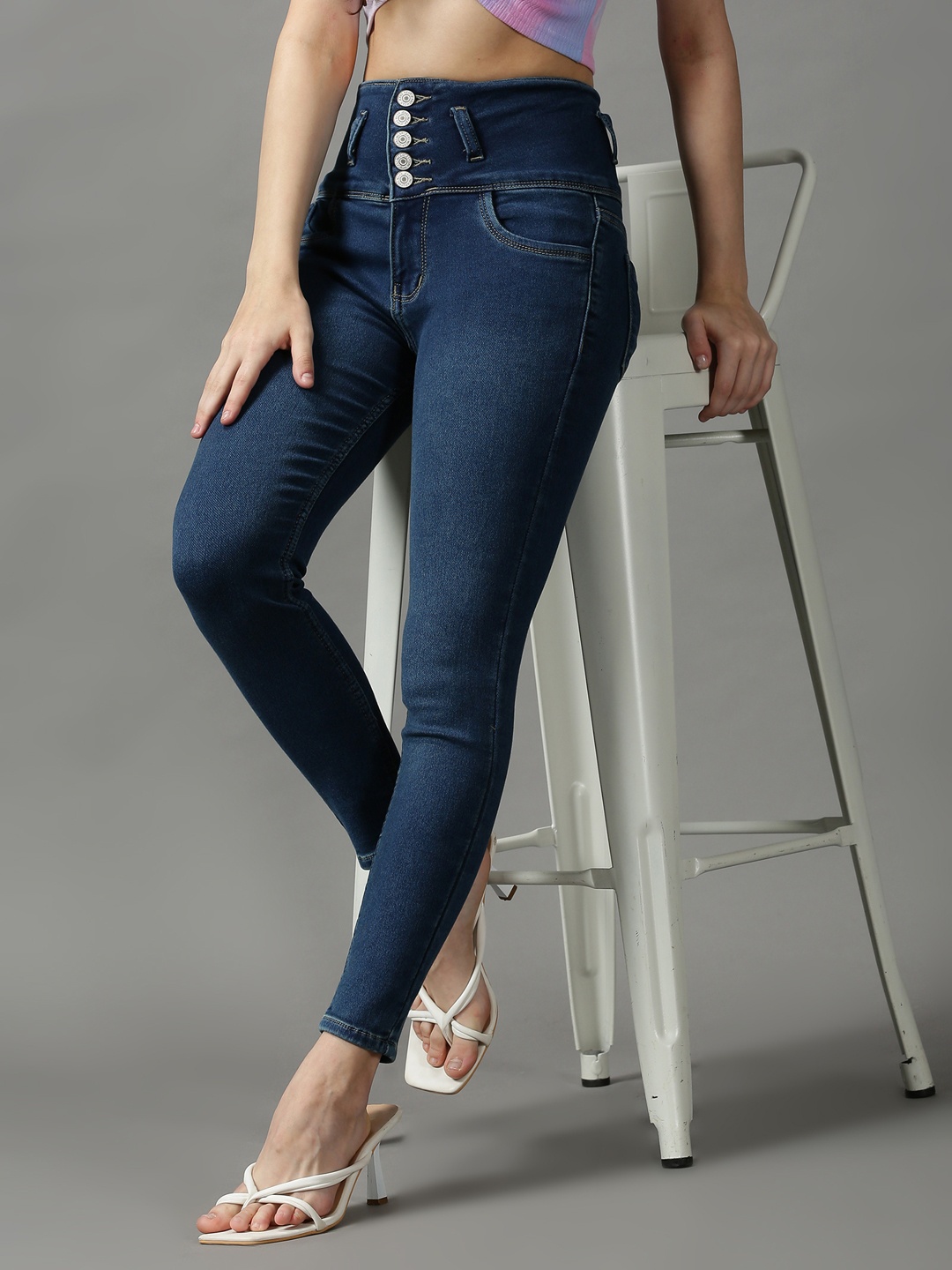 

SHOWOFF Women Navy Blue Skinny Fit High-Rise Light Fade Stretchable Jeans