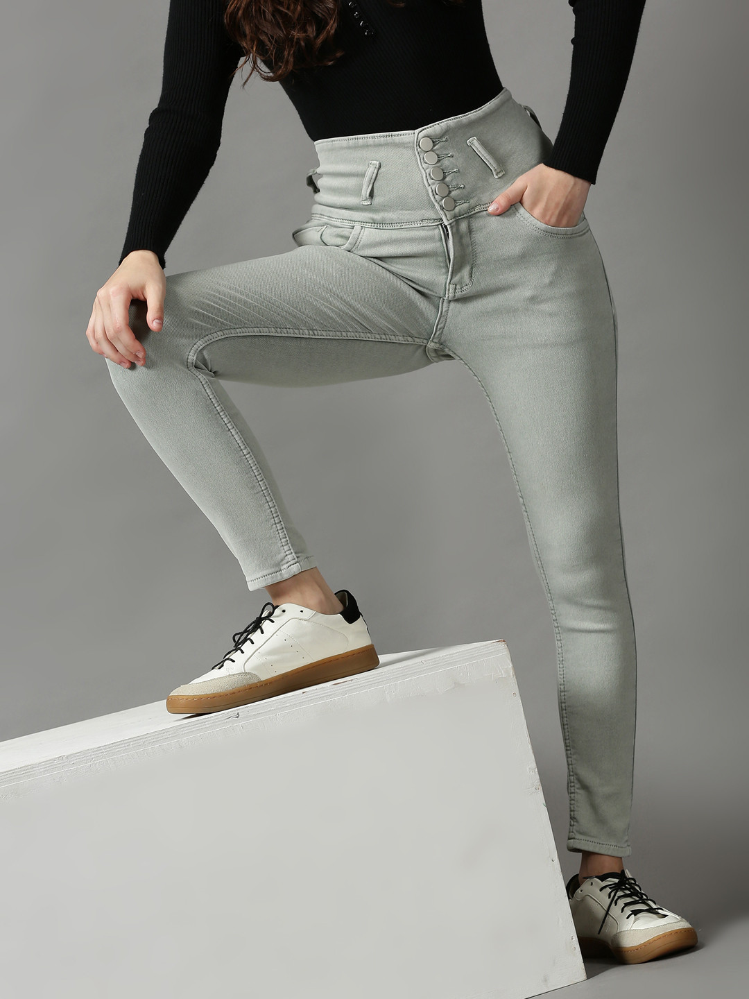 

SHOWOFF Women Green Skinny Fit High-Rise Light Fade Stretchable Jeans