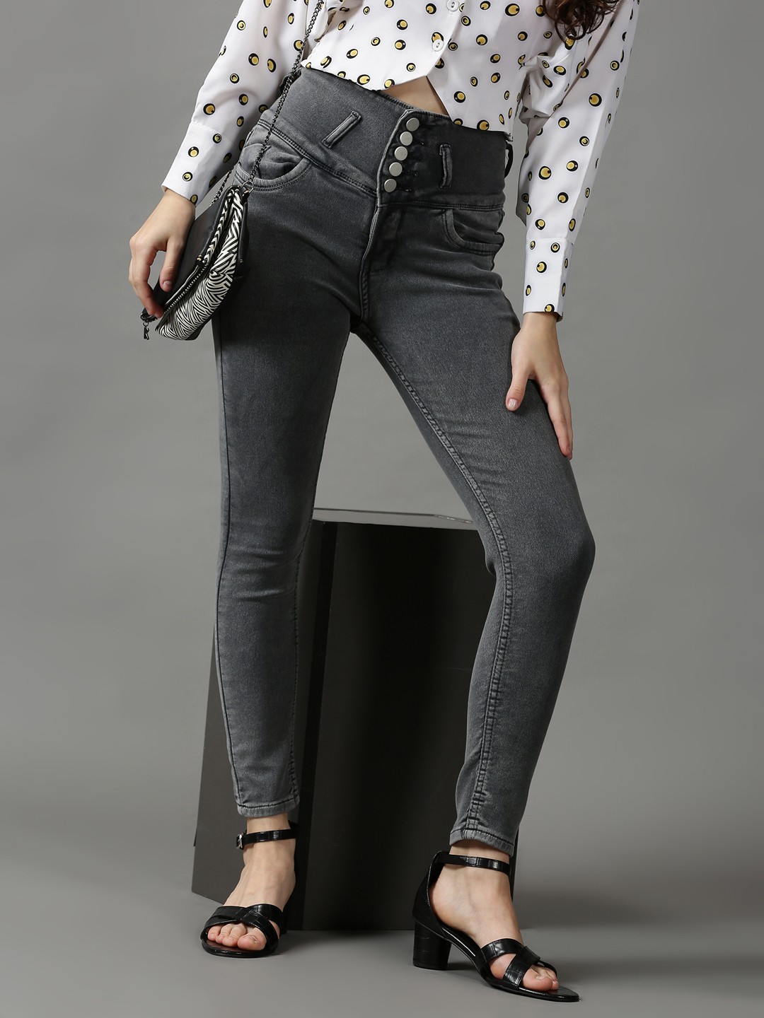 

SHOWOFF Women Grey Skinny Fit High-Rise Stretchable Jeans