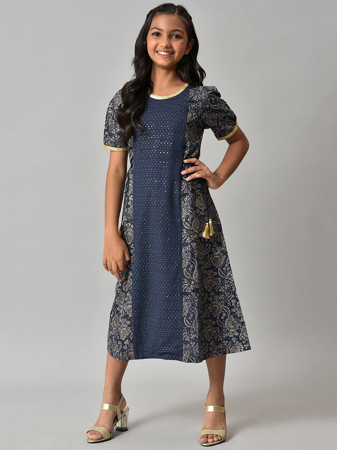 

AURELIA Blue Satin A-Line Midi Dress