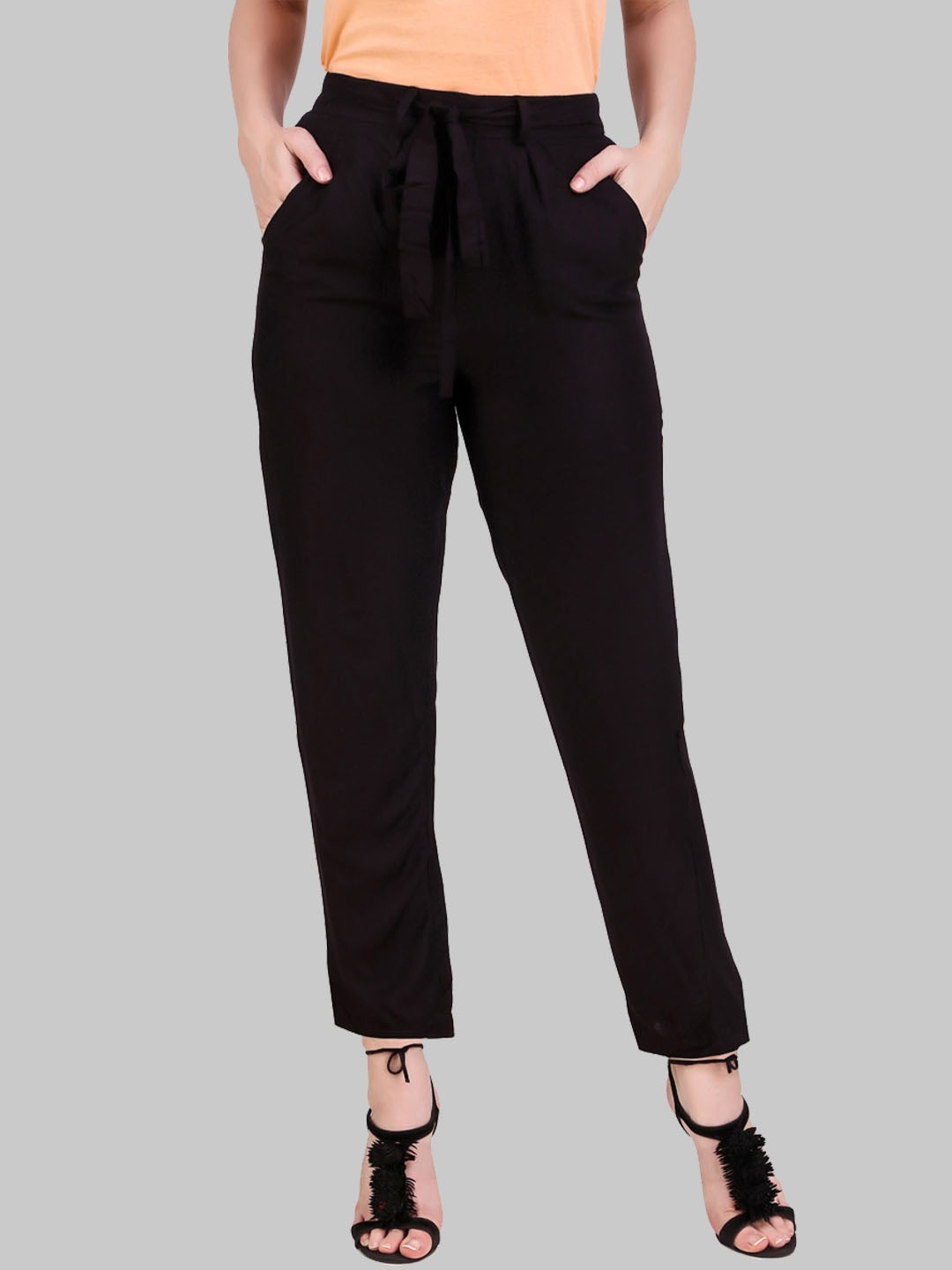

SAUNDARYA Women Black Peg Leg Easy Wash Trousers