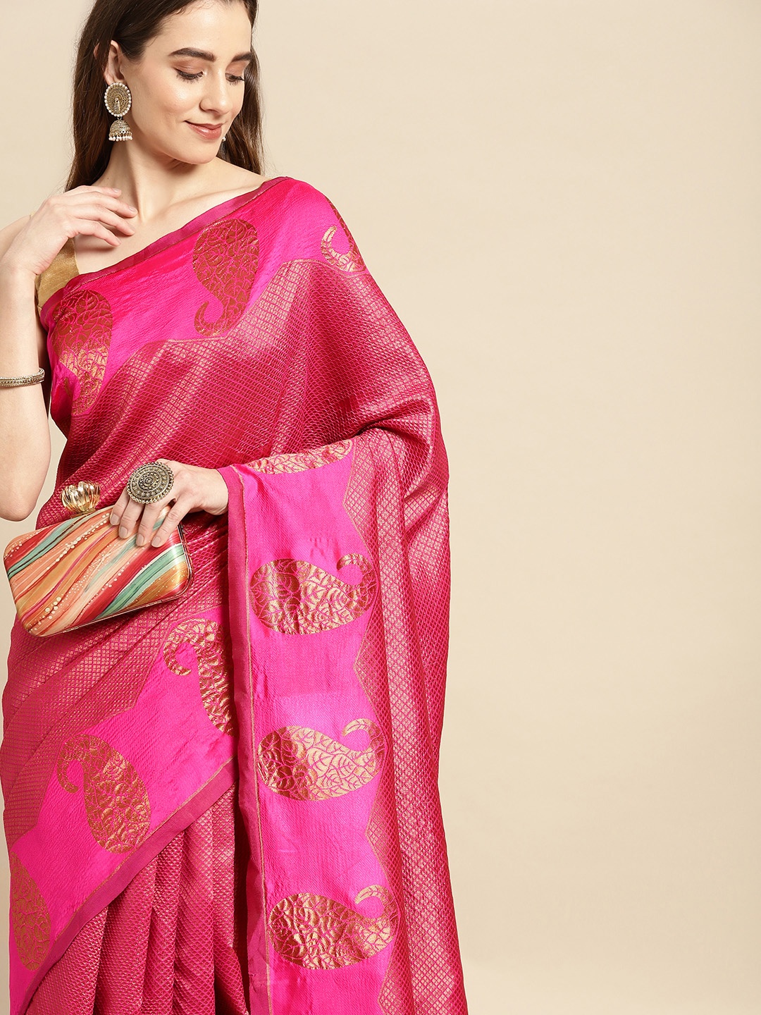 

Pothys Pink Paisley Art Silk Banarasi Saree