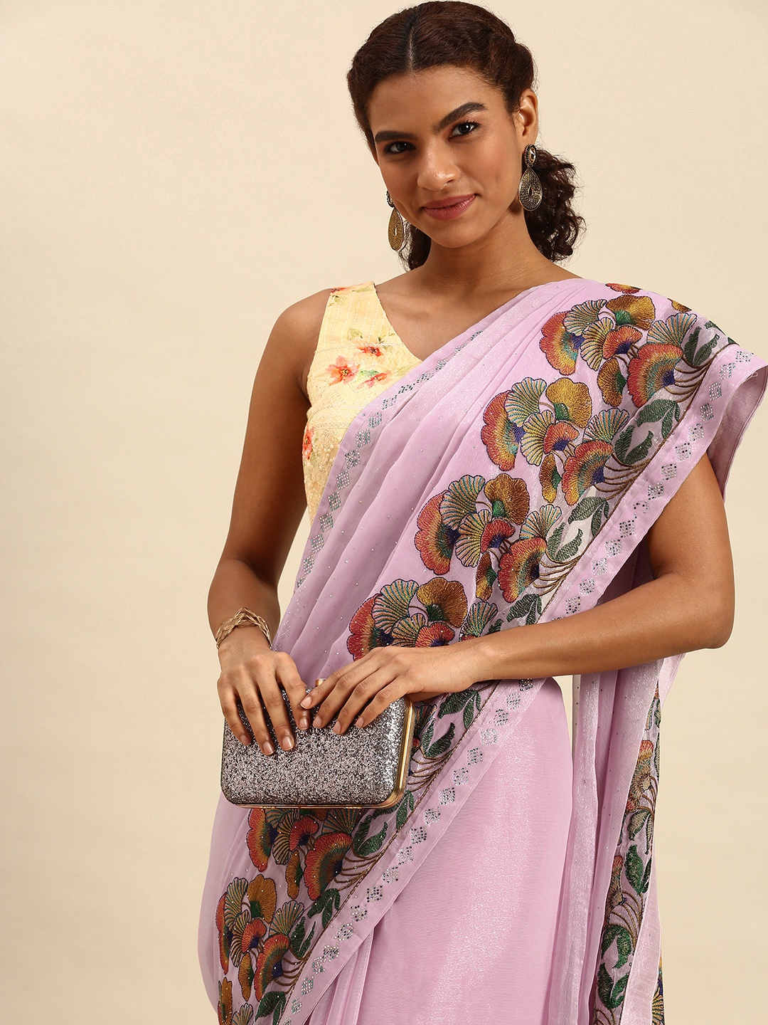 

Pothys Lavender Beads & Embroidered Detail Tissue Saree