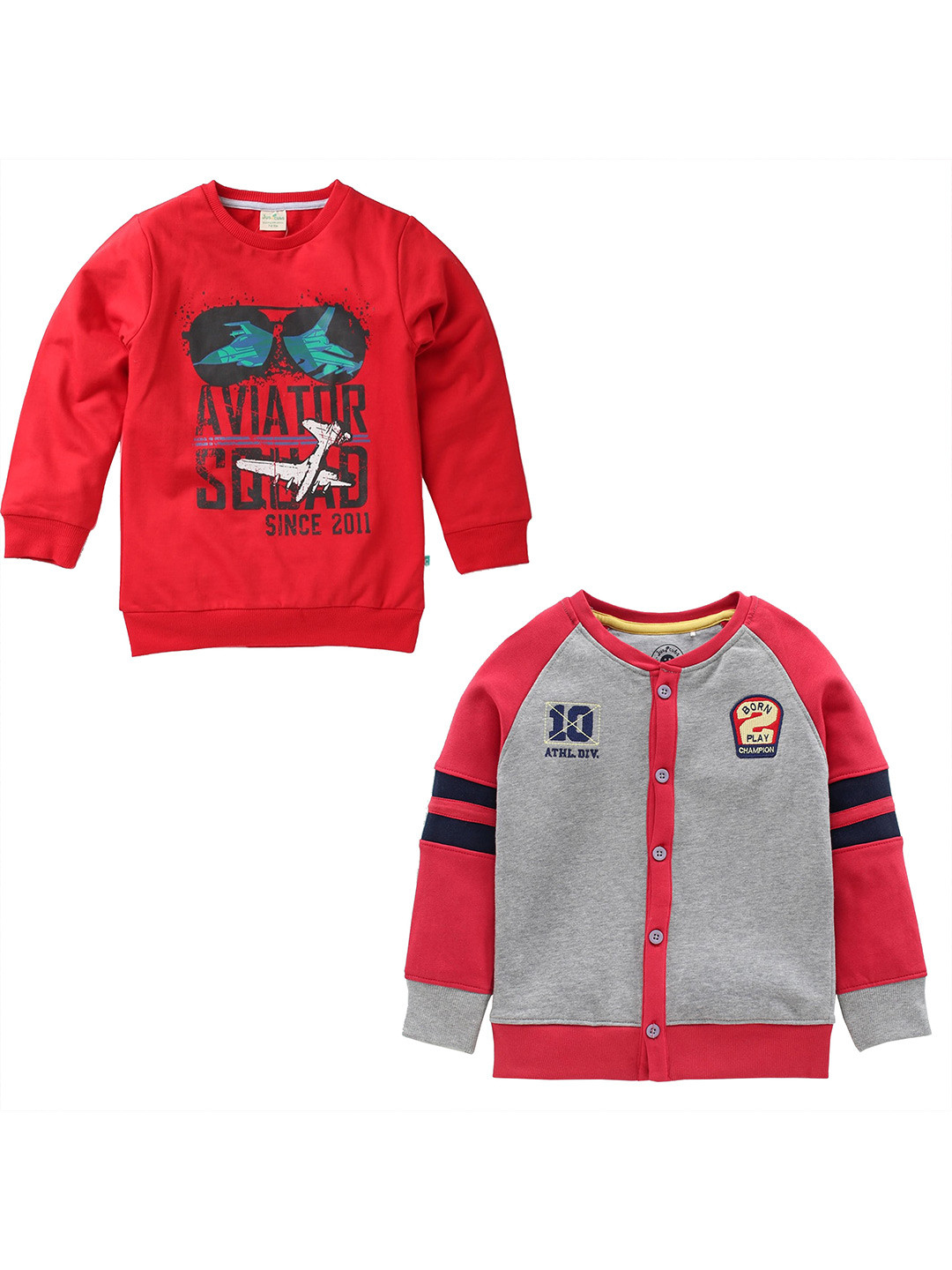 

JusCubs Boys Pack of 2 Peach & Grey Printed Cotton Sweatshirt