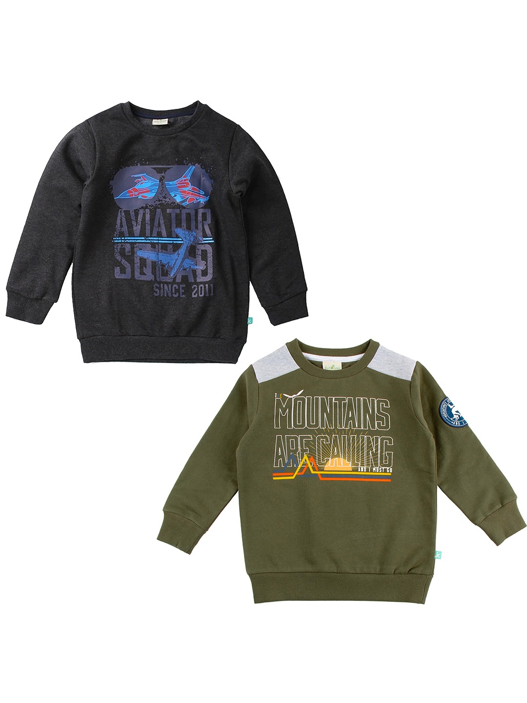 

JusCubs Boys Pack Of 2 Grey & Olive Green Printed Sweatshirts