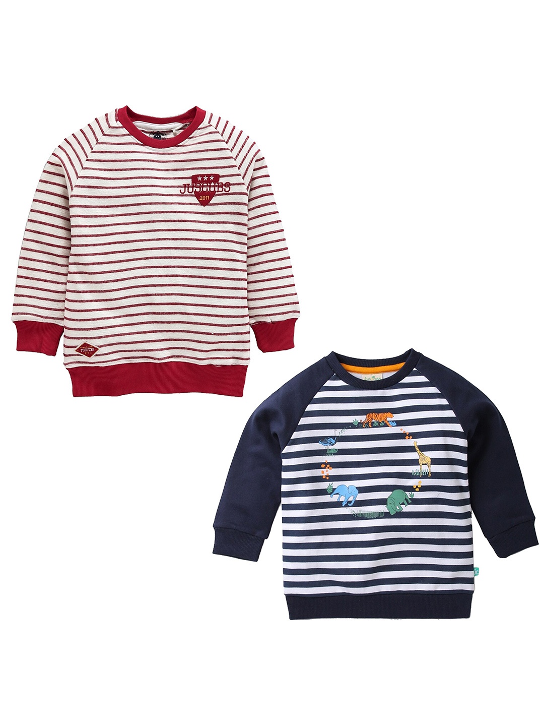 

JusCubs Boys Pack of 2 Maroon & Navy Blue Striped Cotton Sweatshirt