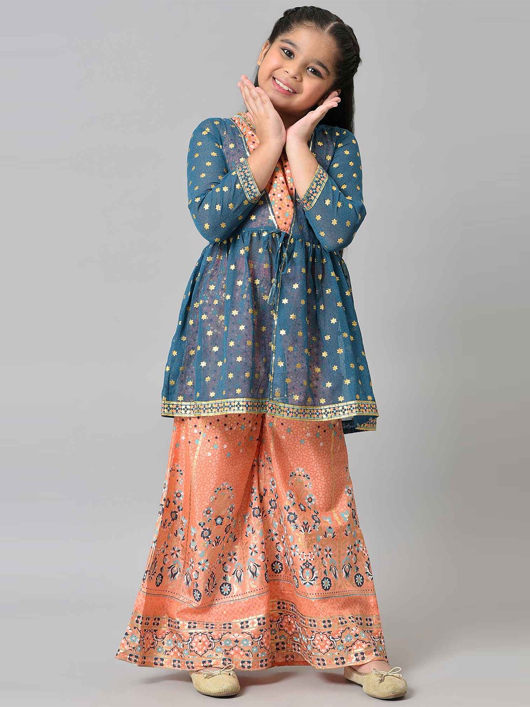

AURELIA Girls Blue & Orange Printed Top with Palazzos