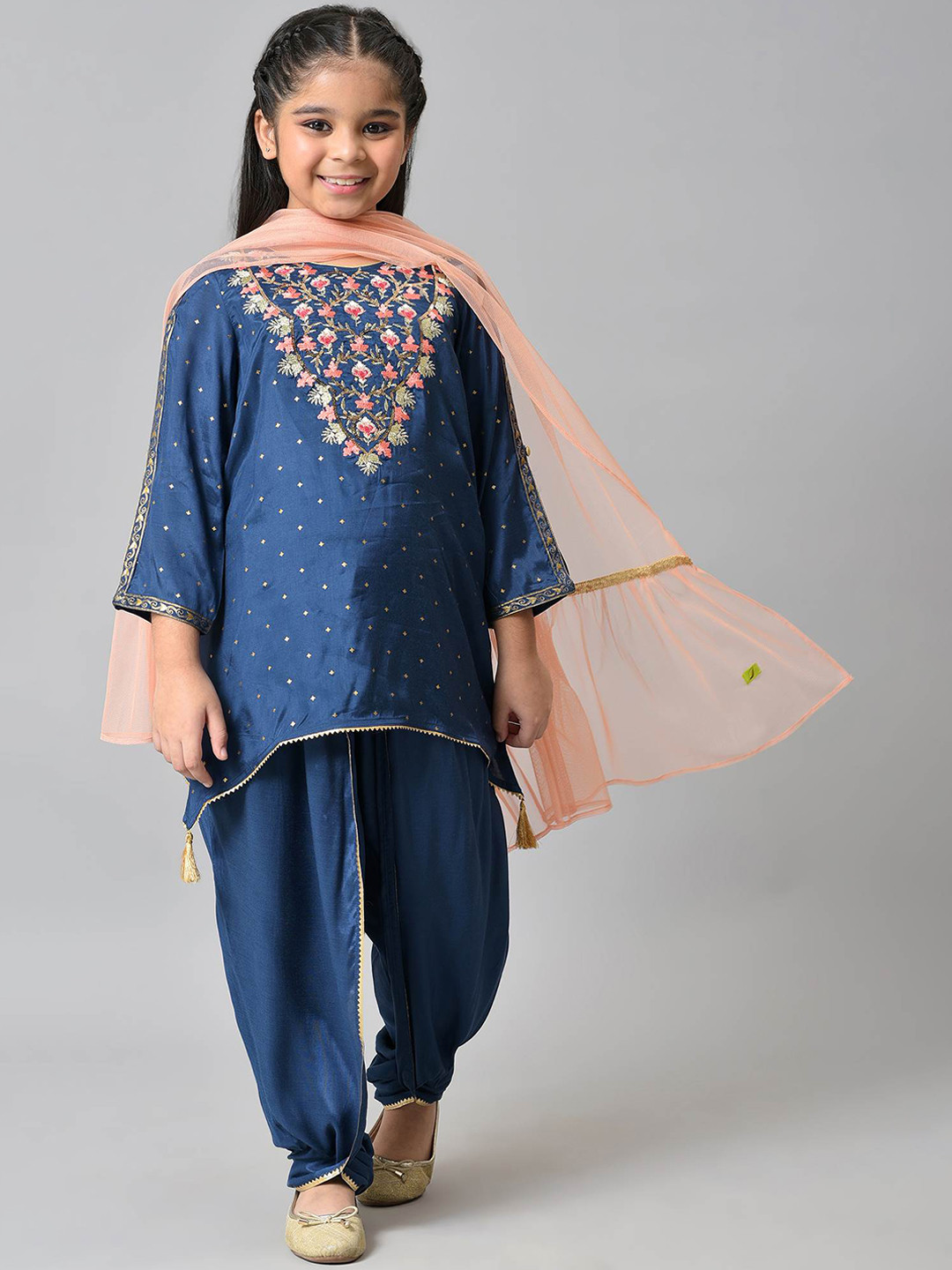 

AURELIA Girls Blue & Peach-Coloured Printed Patiala Pants