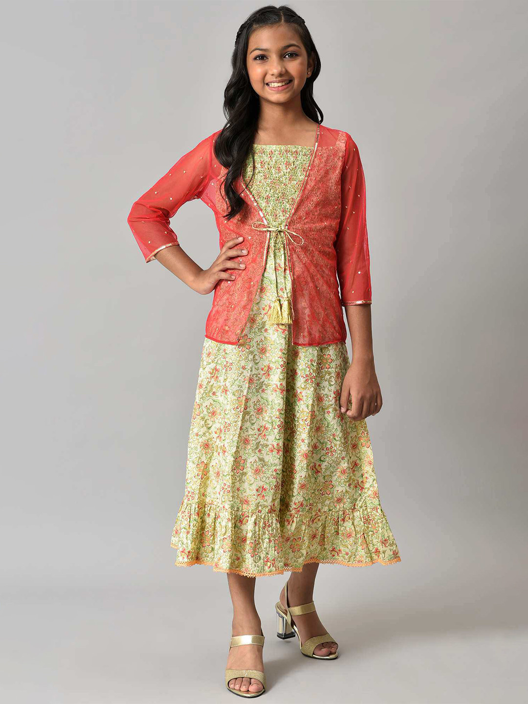 

AURELIA Girls Pink & Yellow Printed Dress
