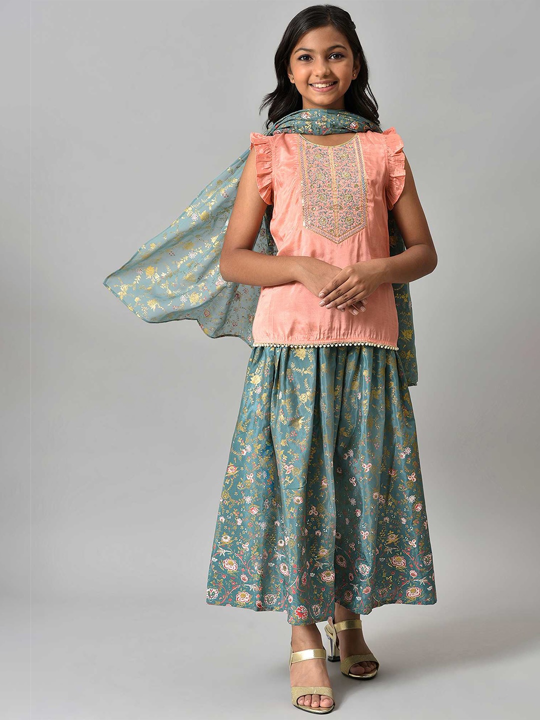 

AURELIA Girls Peach-Coloured & Blue Palazzos