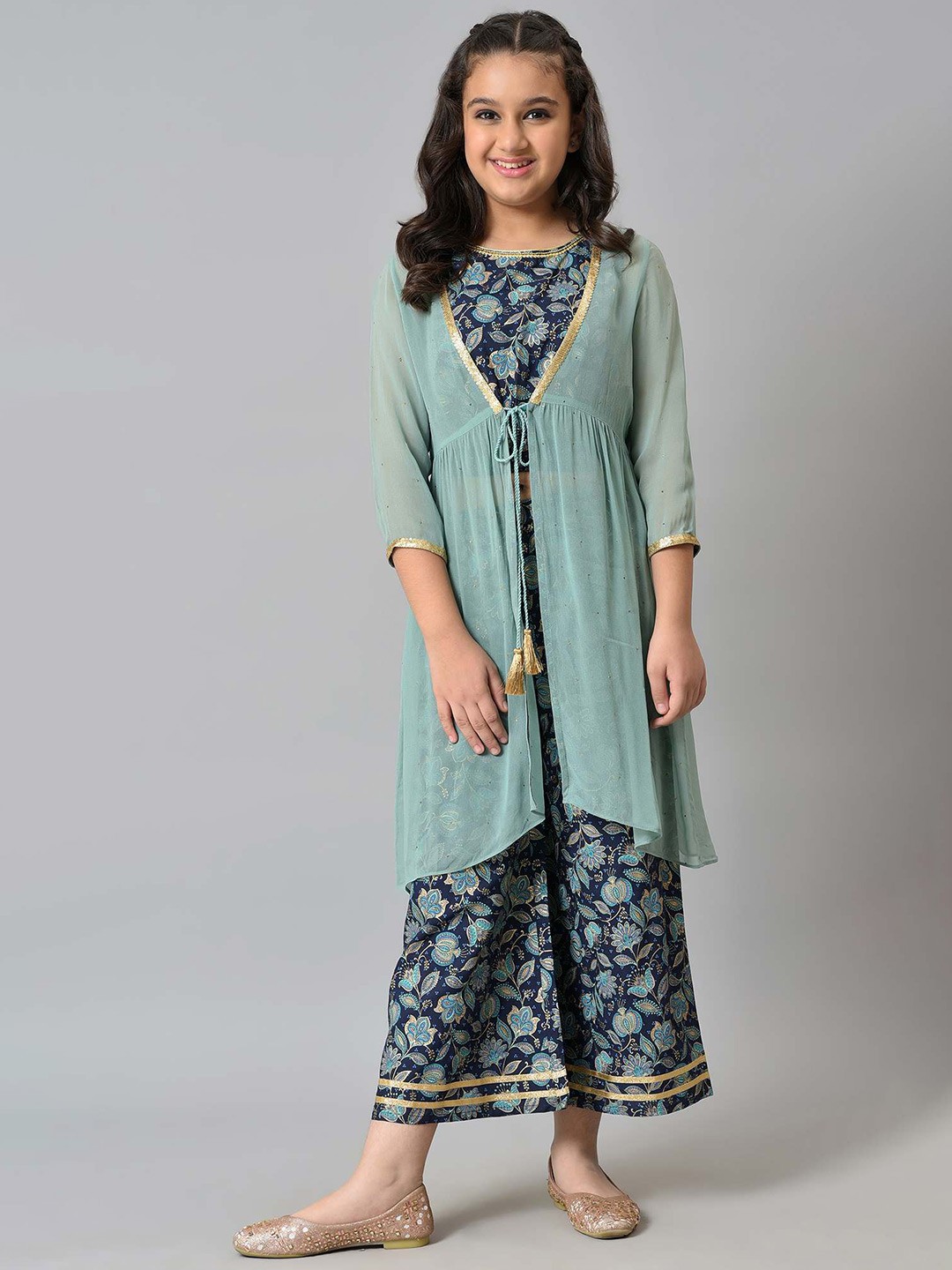 

AURELIA Girls Blue & Green Printed Top with Palazzo
