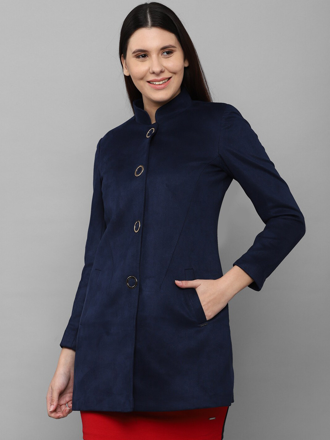 

Allen Solly Woman Women Navy Blue Longline Cotton Tailored Jacket