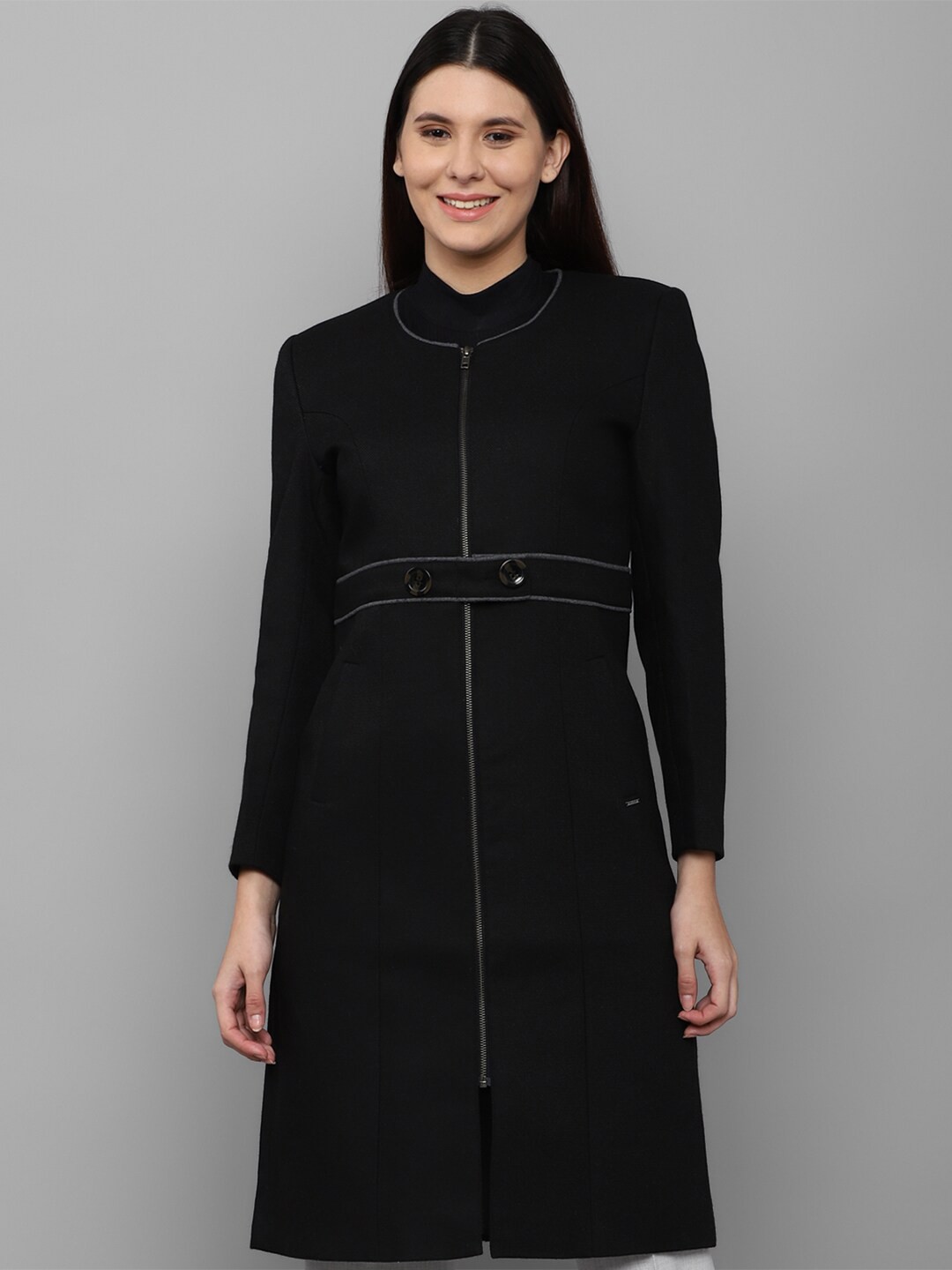

Allen Solly Woman Black Pure Cotton Longline Tailored Jacket
