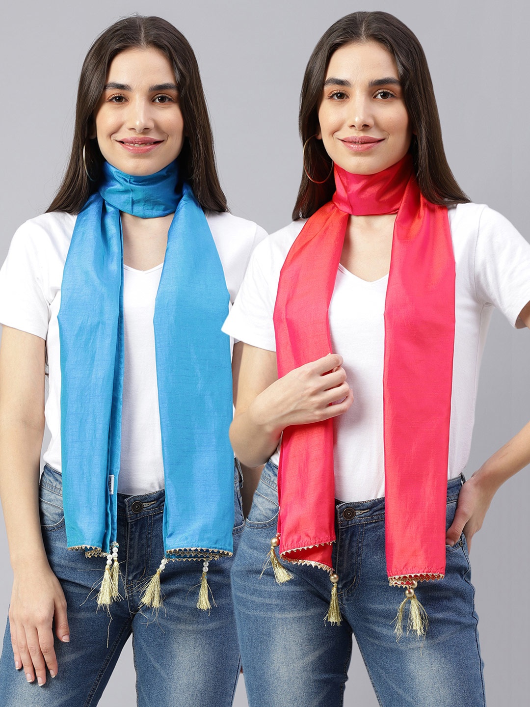 

DECKEDUP Women Set Of 2 Blue & Red Scarves