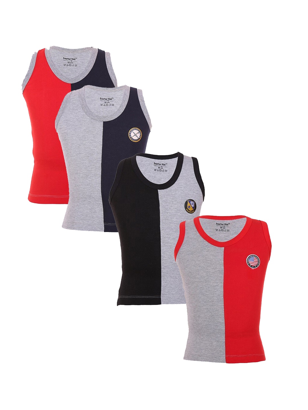 

SMARTERKIDS Boys Pack of 4 Printed Cotton Innerwear Vests, Grey