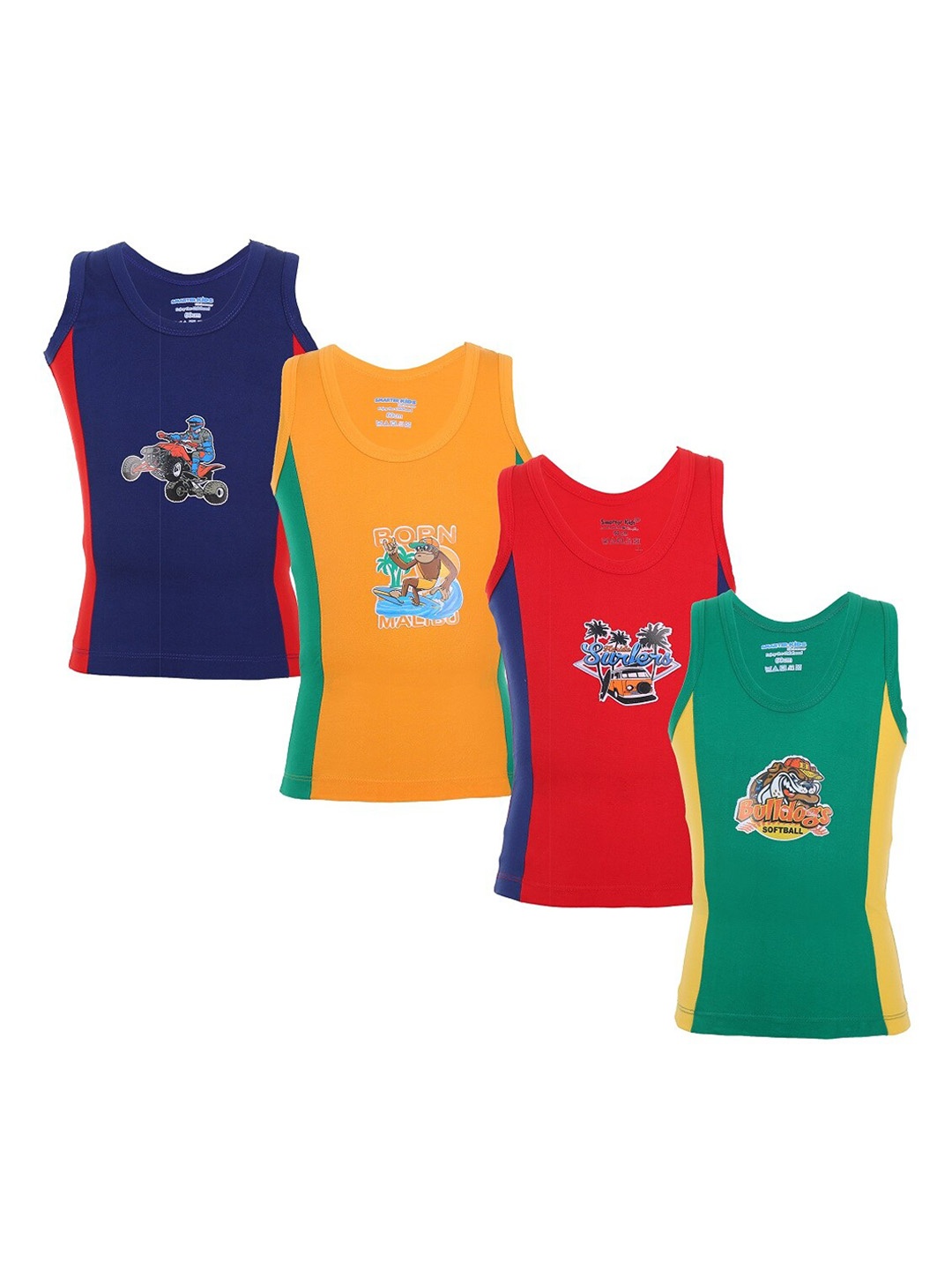 

SMARTERKIDS Boys Pack of 4 Assorted Printed Cotton Innerwear Vests