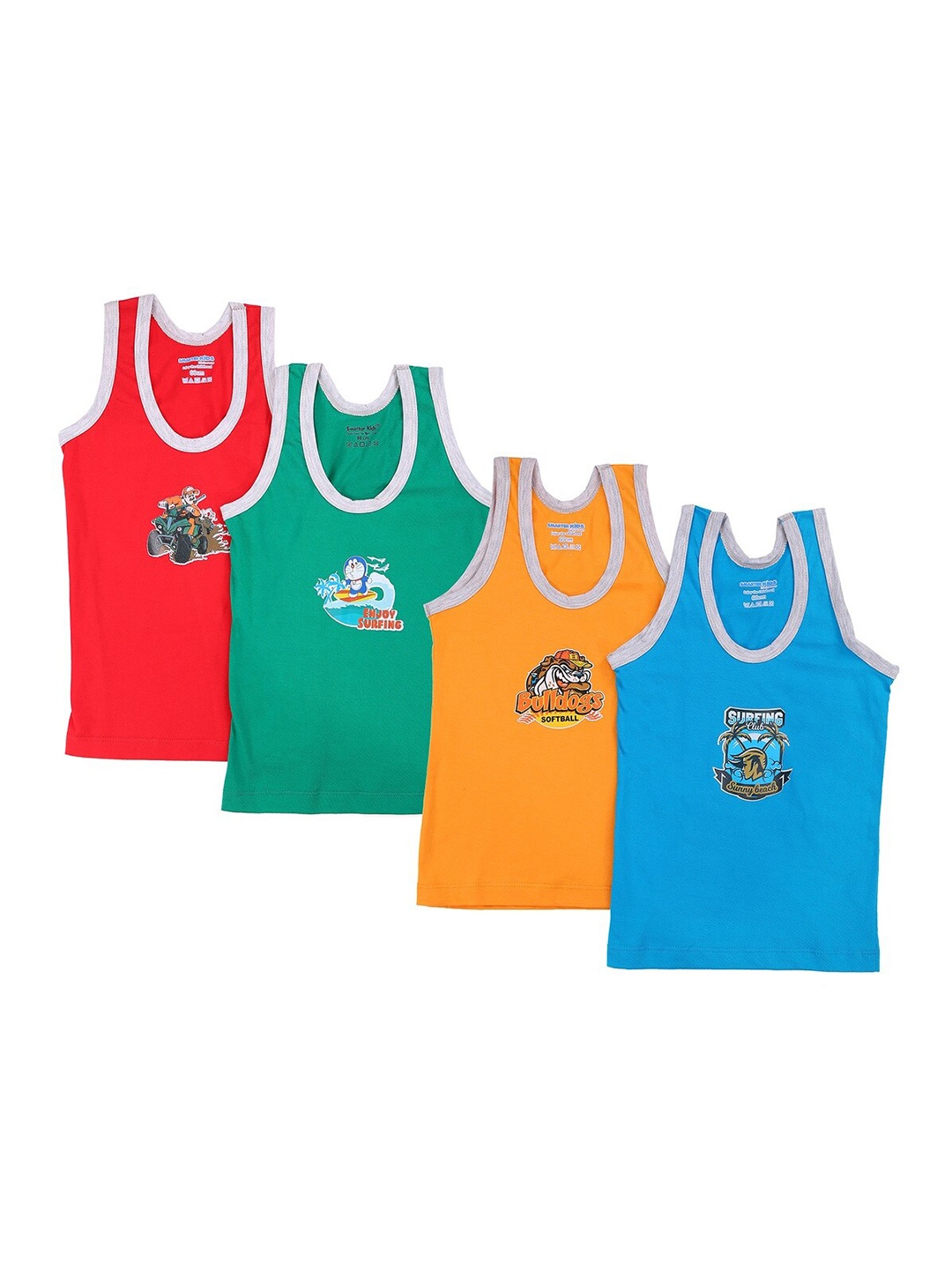 

SMARTERKIDS Boys Pack of 4 Assorted Printed Cotton Innerwear Vests