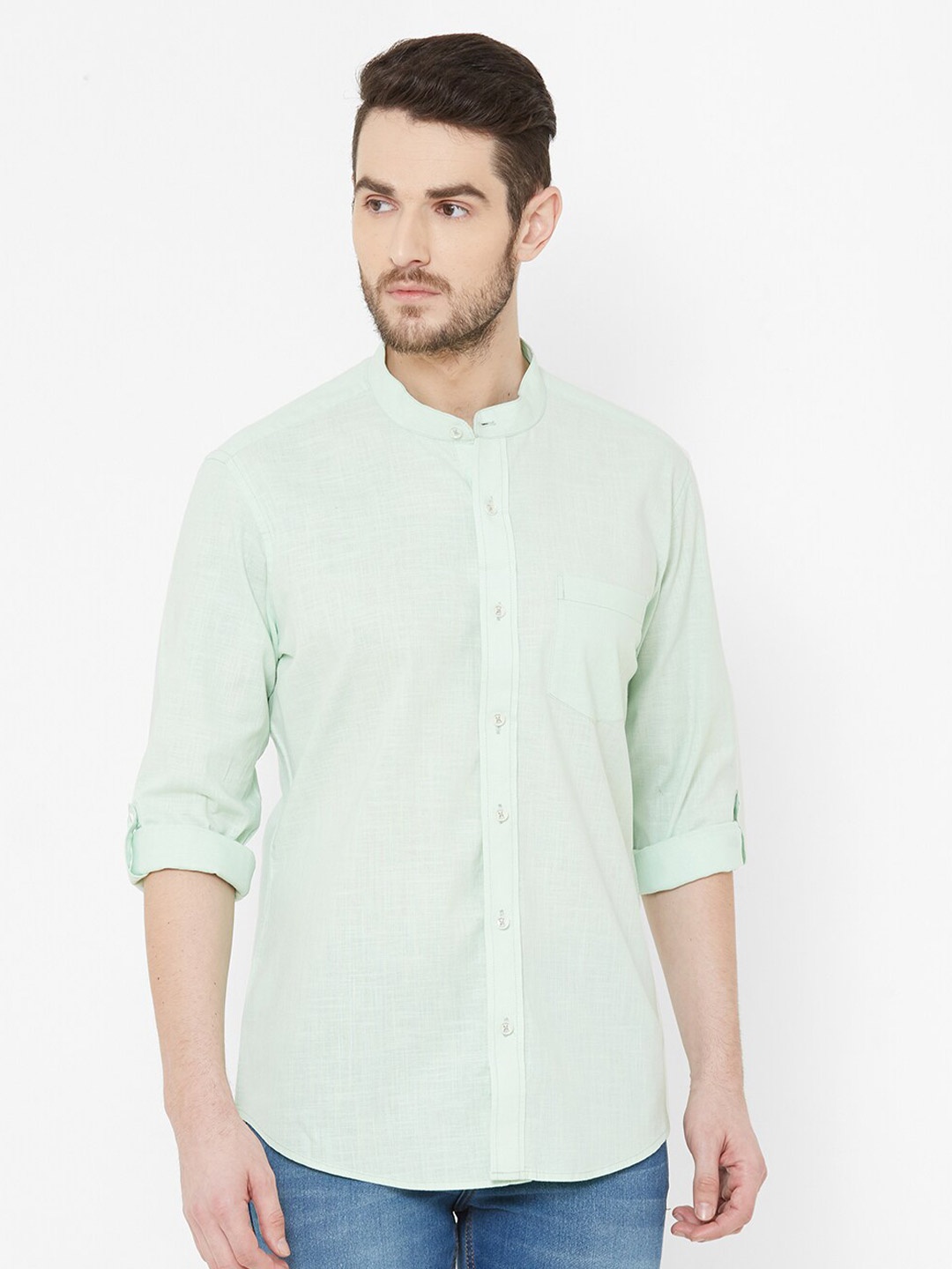 

EVOQ Men Green Solid Casual Pure Cotton Shirt