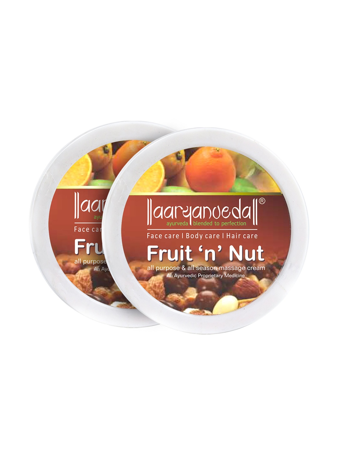 

Aryanveda Set of 2 Fruit n Nut All-Purpose & All-Season Massage Cream -200 g Each, Brown