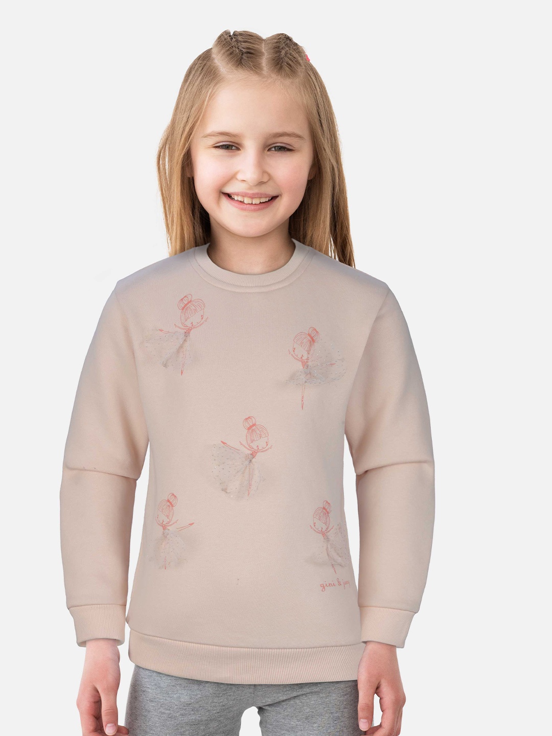 

Gini and Jony Girls Beige Printed Sweatshirt