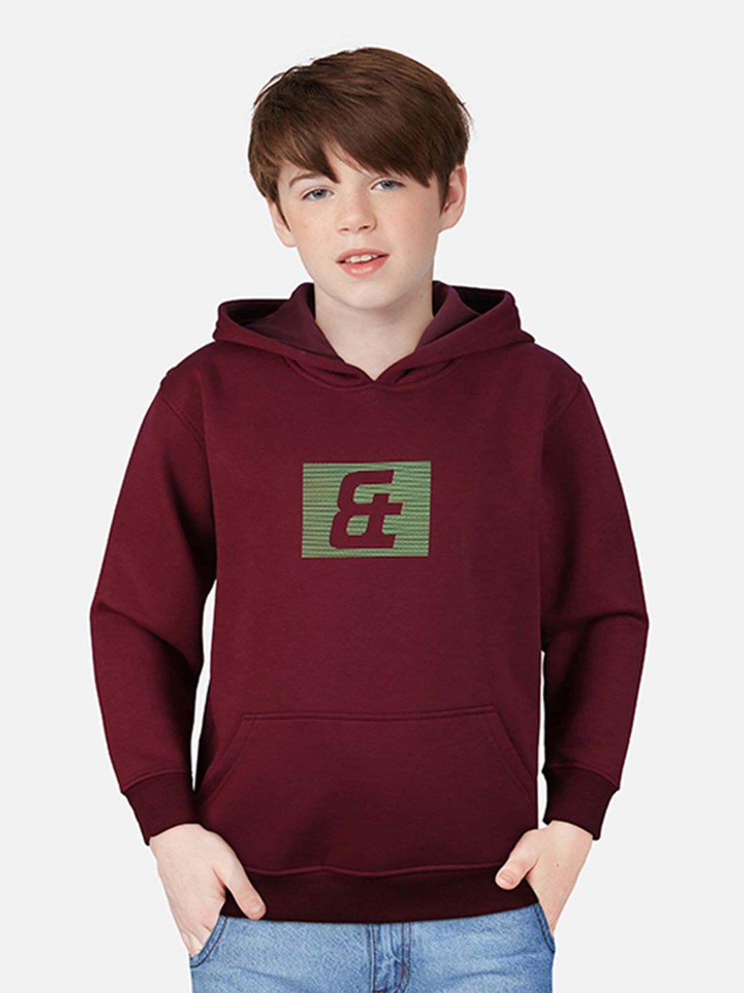 

Gini and Jony Boys Maroon Solid Hooded Sweatshirt