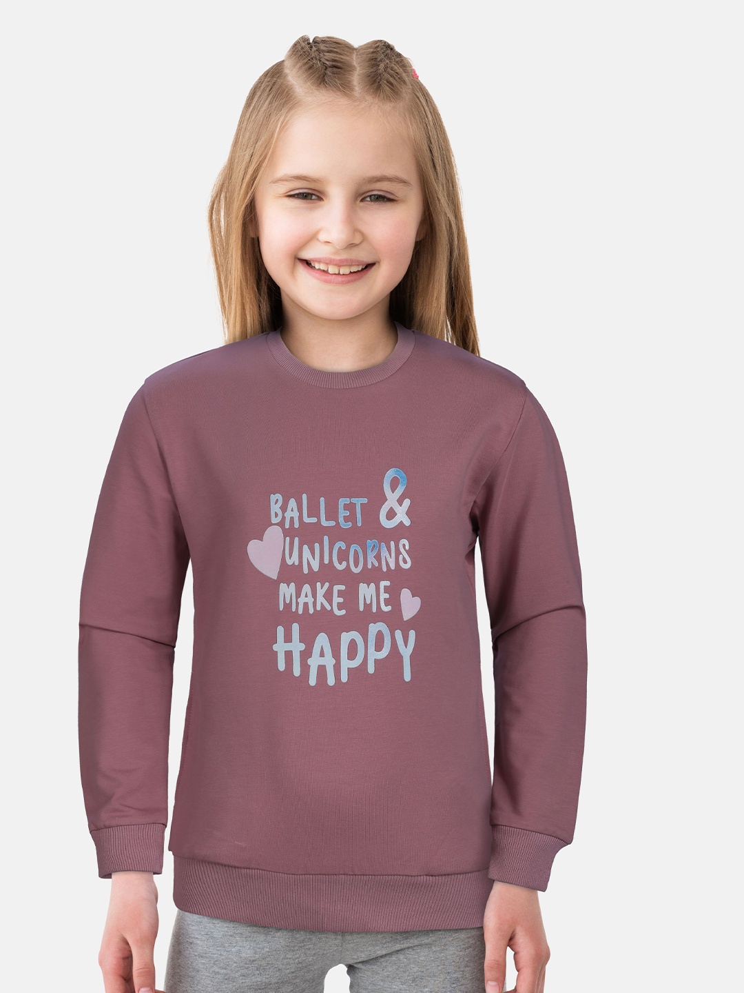 

Gini and Jony Girls Maroon Printed Fleece Sweatshirt