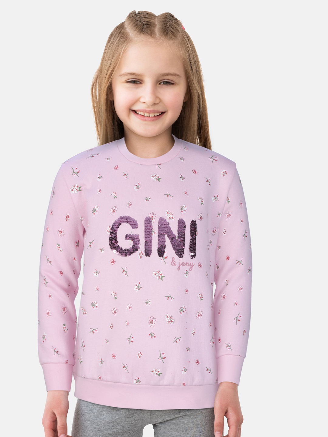 

Gini and Jony Girls Pink Printed Sweatshirt