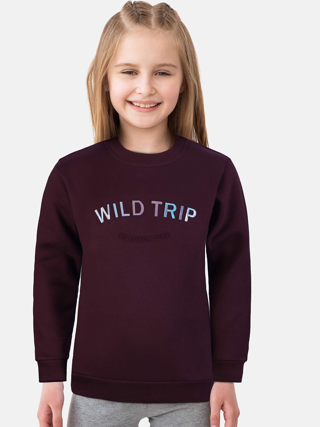 

Gini and Jony Girls Maroon Printed Cotton Sweatshirt