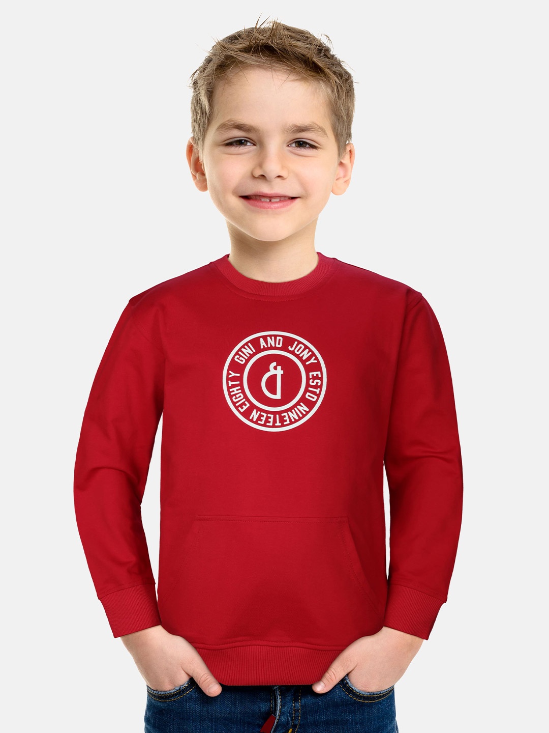 

Gini and Jony Boys Red Printed Sweatshirt