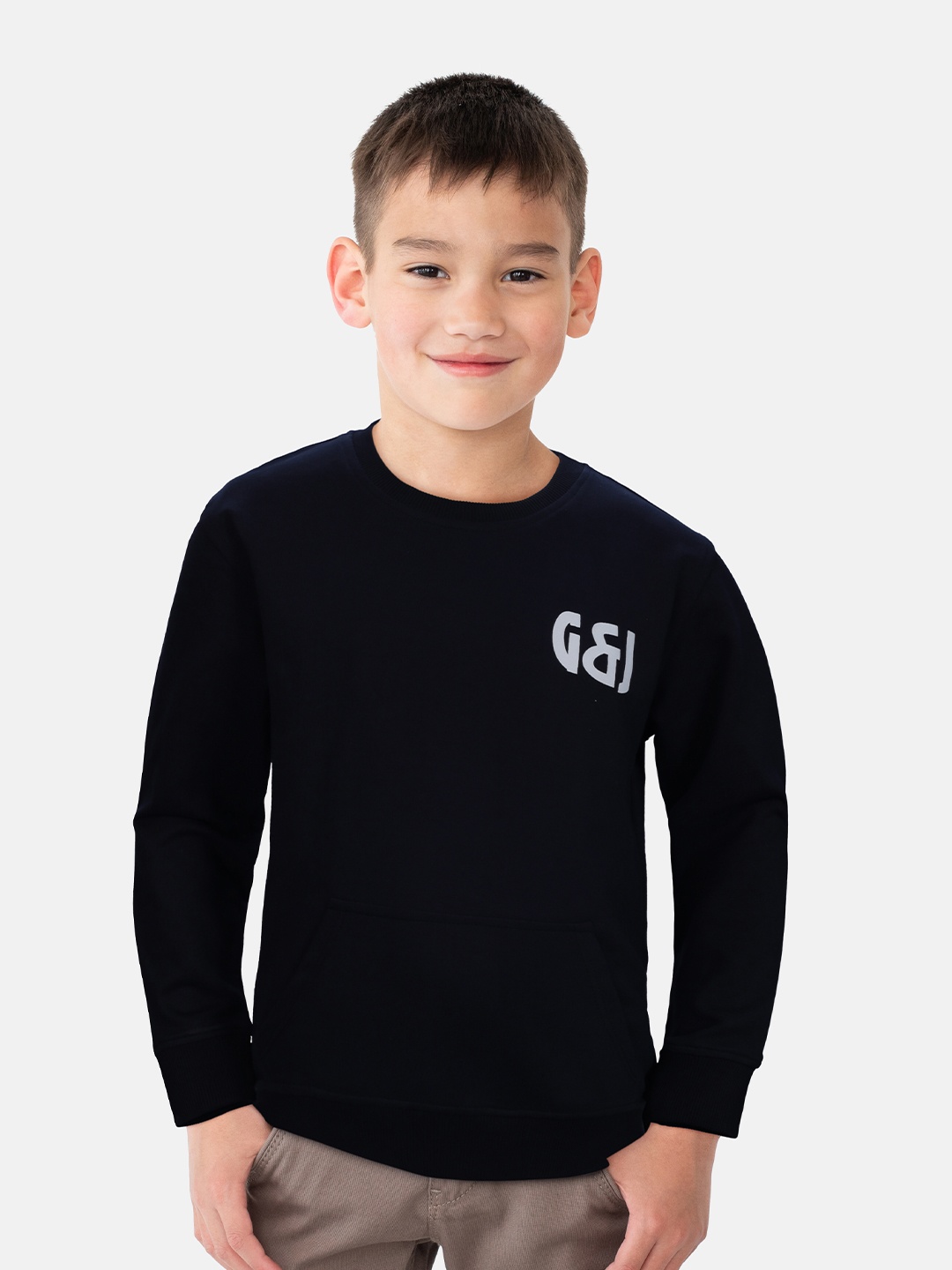 

Gini and Jony Boys Navy Blue Printed Cotton Sweatshirt