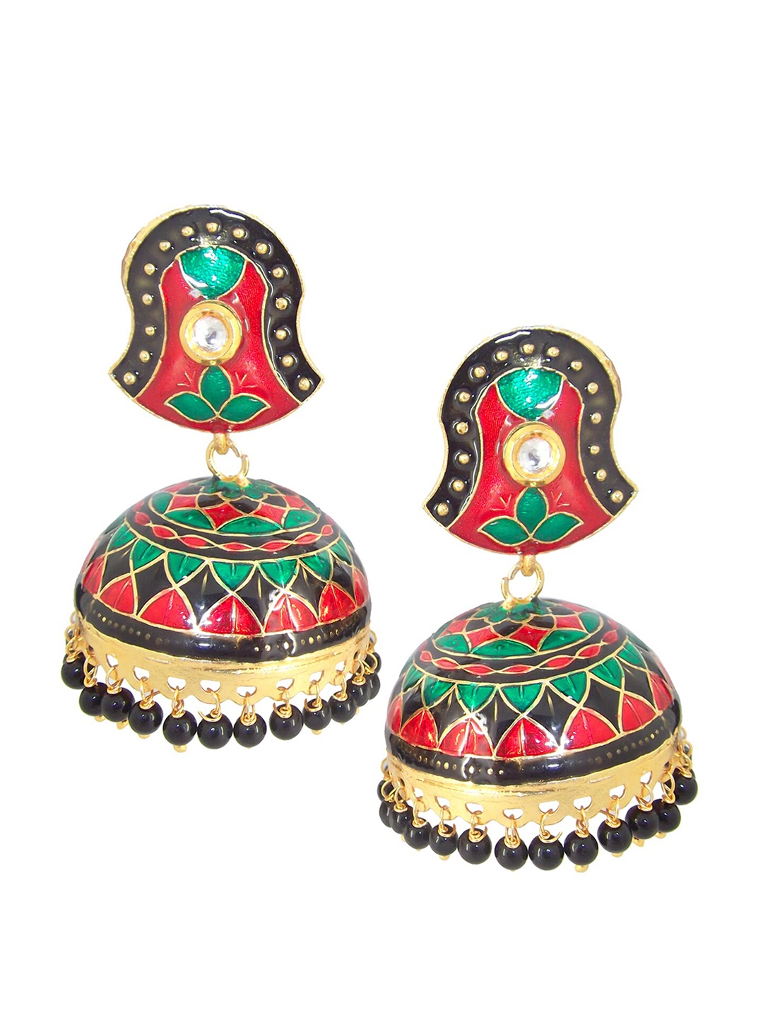 

FEMMIBELLA Green & Red Dome Shaped Jhumkas Earrings