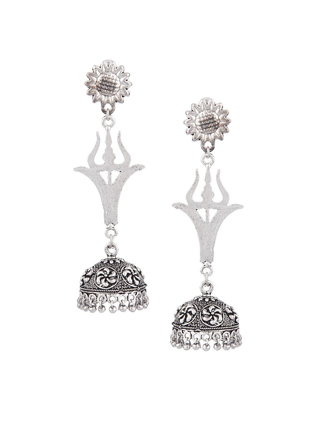 

FEMMIBELLA Silver-Toned Floral Jhumkas Earrings