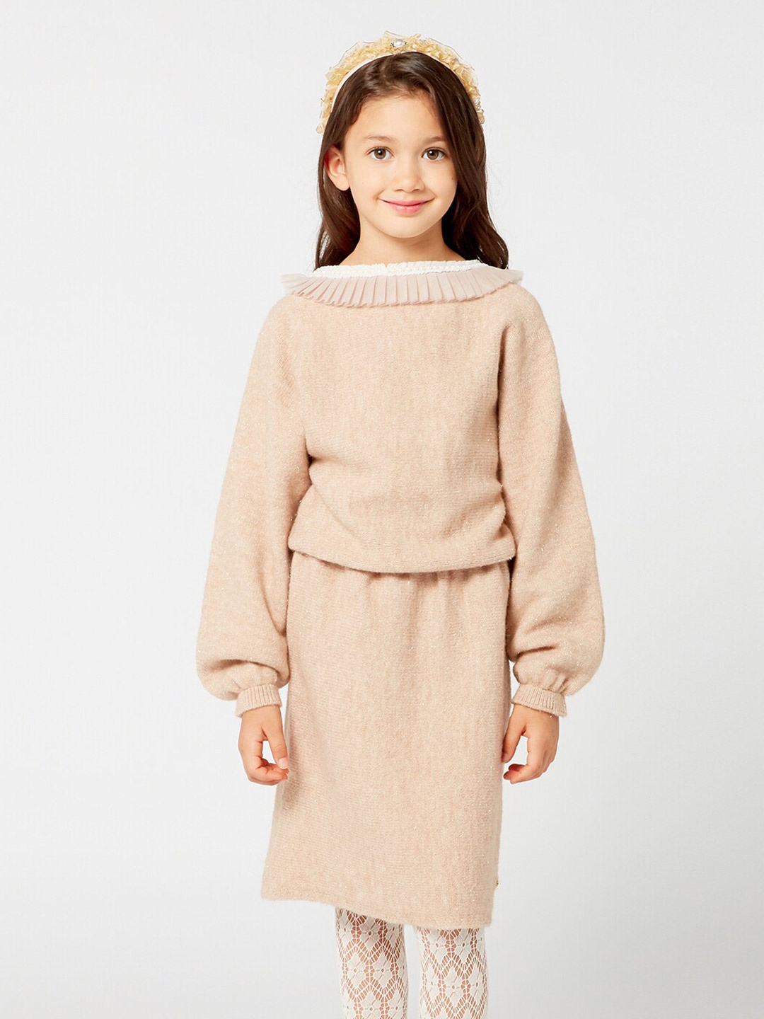 

One Friday Girls Beige Woolen Fancy Dress