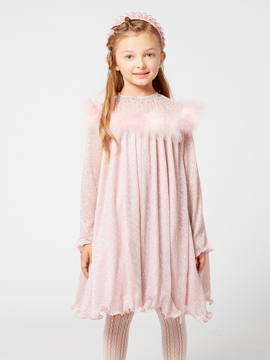 

One Friday Girls Pink Net Empire Dress